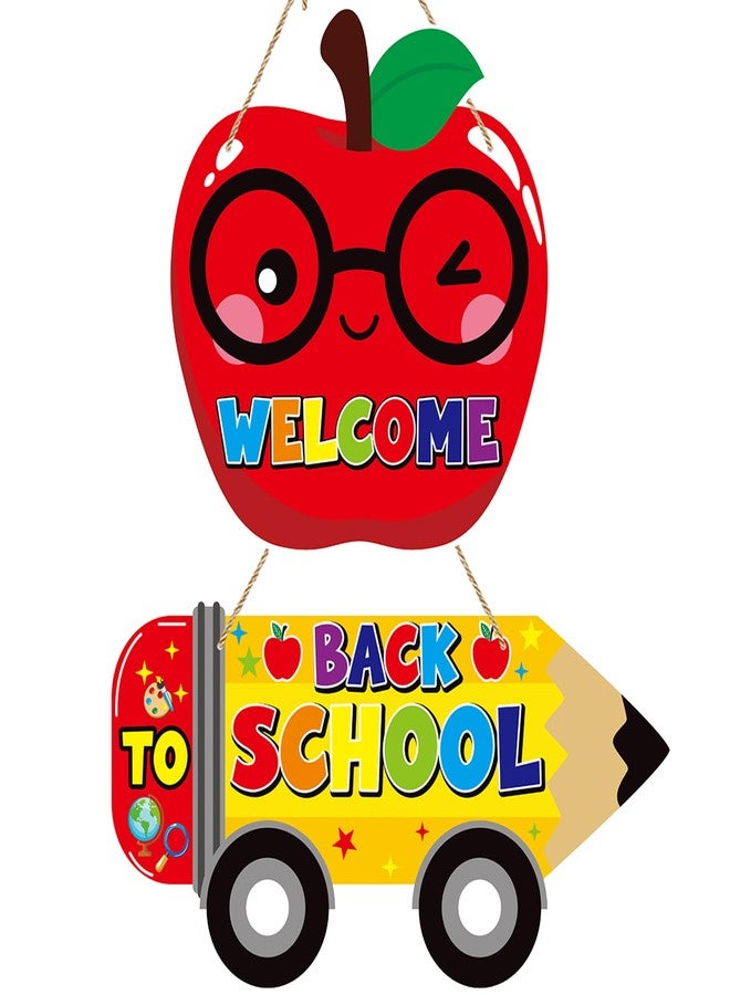 Lucleag 2Pcs Welcome Back to School Door Sign, Door Wall Hanging Decorations Welcome Sign for First Day of School Classroom Decoration Party Supplies - Image 1