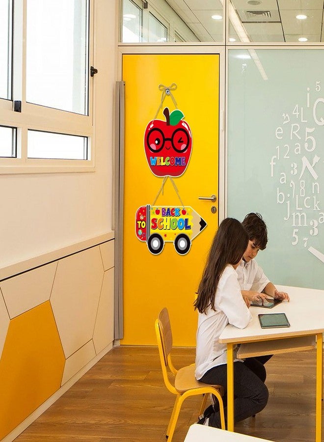 Lucleag 2Pcs Welcome Back to School Door Sign, Door Wall Hanging Decorations Welcome Sign for First Day of School Classroom Decoration Party Supplies - Image 3