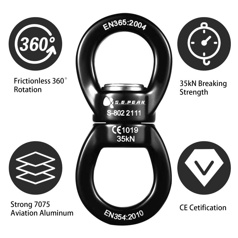 S.E.PEAK 35kN Swing Swivel, CE Certified Safe Swivel Hook, 360°Rotational Device, Silent Hanging Accessory for Tree Swing, Aerial Dance, Swing Spinner Hanger, Rock Climbing, Hanging Hammock,Carabiner - Image 5