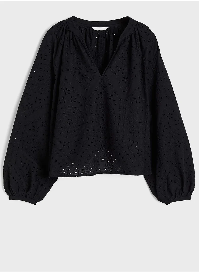 H&M Puff Sleeve Openwork Top