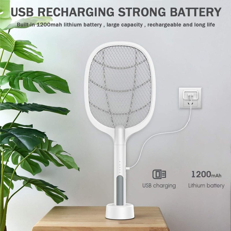 USB Rechargeable Large Electric Mosquito Swatter - Bug Zapper with Three-Layer Protection Mesh for Indoor and Outdoor Use - Anti Mosquito and Fly Racket with Ergonomic Handle 54 * 22cm