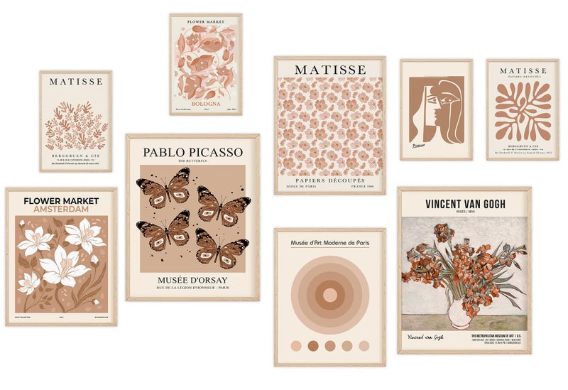 KONGSY Beige Wall Art Prints Set of 9, Abstract Matisse Exhibition Posters, Boho Art Prints, Neutral Wall Decor, Aesthetic Pictures Room Decor for Teen Girls Dorm, Bedroom - Image 1