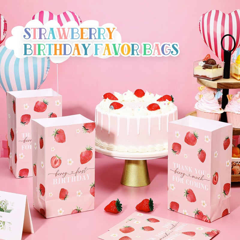 Kolldenn 24 Pcs Strawberry Birthday Party Decoration Berry Sweet Gift Bags Strawberry Favor Goodie Bags for Baby Shower Summer Sweet One Birthday Party Supplies - Image 4