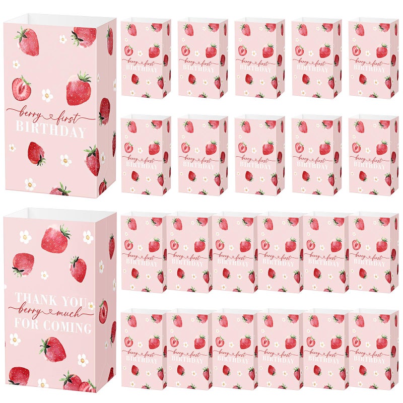 Kolldenn 24 Pcs Strawberry Birthday Party Decoration Berry Sweet Gift Bags Strawberry Favor Goodie Bags for Baby Shower Summer Sweet One Birthday Party Supplies - Image 1