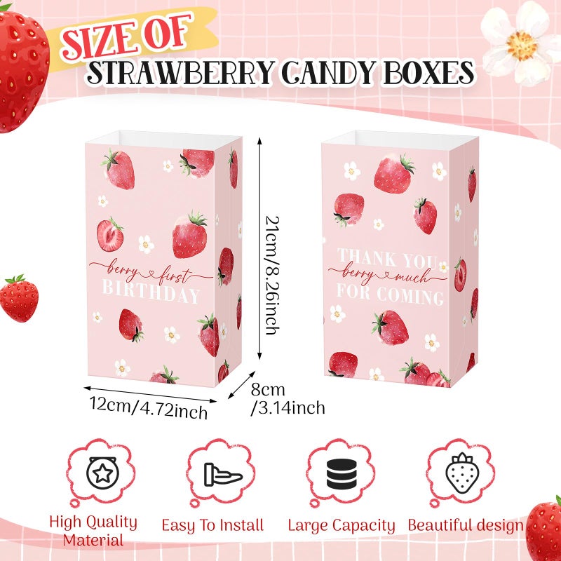 Kolldenn 24 Pcs Strawberry Birthday Party Decoration Berry Sweet Gift Bags Strawberry Favor Goodie Bags for Baby Shower Summer Sweet One Birthday Party Supplies - Image 2
