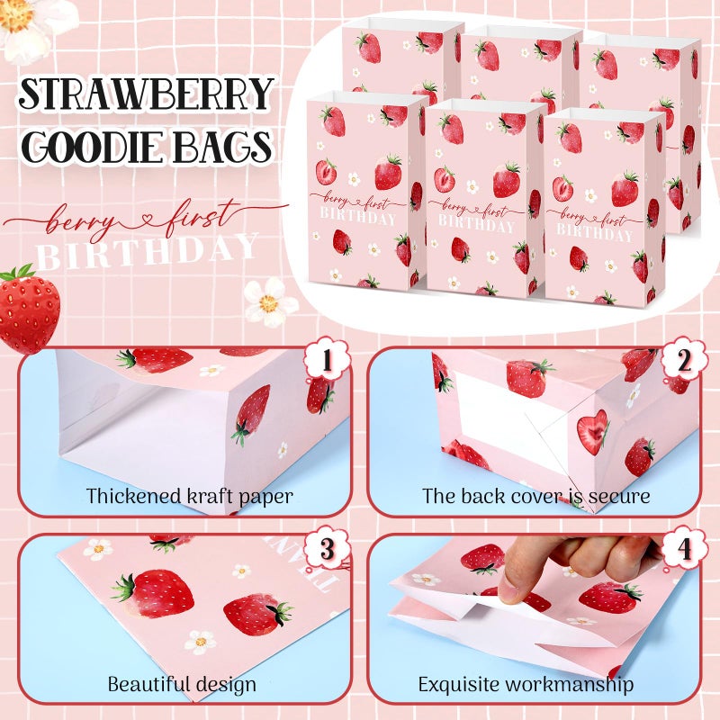 Kolldenn 24 Pcs Strawberry Birthday Party Decoration Berry Sweet Gift Bags Strawberry Favor Goodie Bags for Baby Shower Summer Sweet One Birthday Party Supplies - Image 3