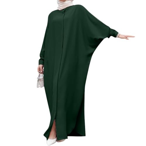 ODIZLI Abaya For Women Muslim Abayas Dress Modest Islamic Dubai Dress Ramadan Kaftan Shirt Islamic Abaya Casual Prayer Clothes Khimar Middle East Outfits Eid Sets Loose Maxi Dresses Dark Green One Size - Image 1
