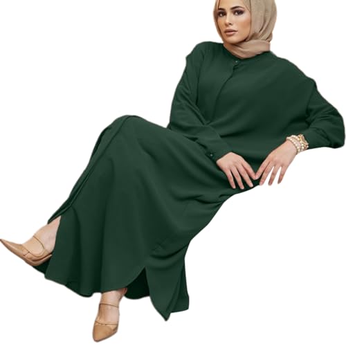 ODIZLI Abaya For Women Muslim Abayas Dress Modest Islamic Dubai Dress Ramadan Kaftan Shirt Islamic Abaya Casual Prayer Clothes Khimar Middle East Outfits Eid Sets Loose Maxi Dresses Dark Green One Size - Image 3