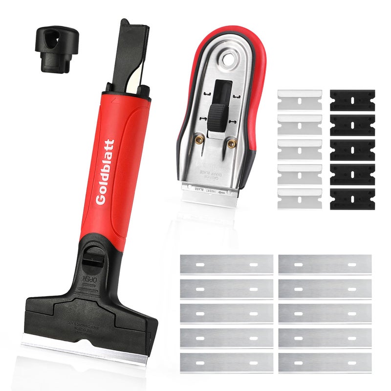 Goldblatt 2 Pieces Razor Blade Scraper with 20-piece Blades, Razor Scraper Tool, Razor Holder for Cleaning Glass Cooktop, Window, Decals, Stickers, Labels, Caulk, Adhesive, Paint Glue Removal - Image 1