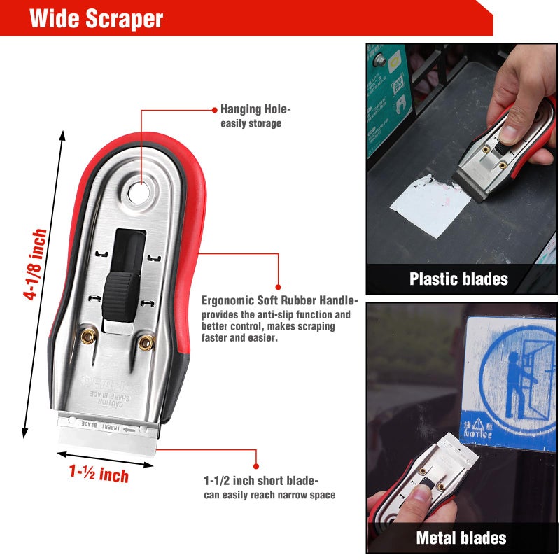 Goldblatt 2 Pieces Razor Blade Scraper with 20-piece Blades, Razor Scraper Tool, Razor Holder for Cleaning Glass Cooktop, Window, Decals, Stickers, Labels, Caulk, Adhesive, Paint Glue Removal - Image 4