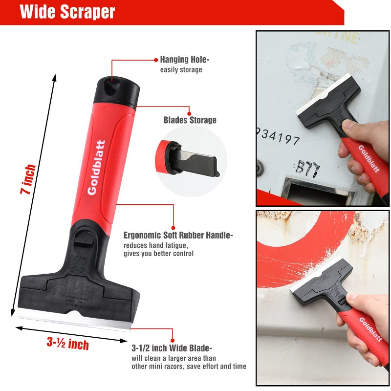 Goldblatt 2 Pieces Razor Blade Scraper with 20-piece Blades, Razor Scraper Tool, Razor Holder for Cleaning Glass Cooktop, Window, Decals, Stickers, Labels, Caulk, Adhesive, Paint Glue Removal - Image 3