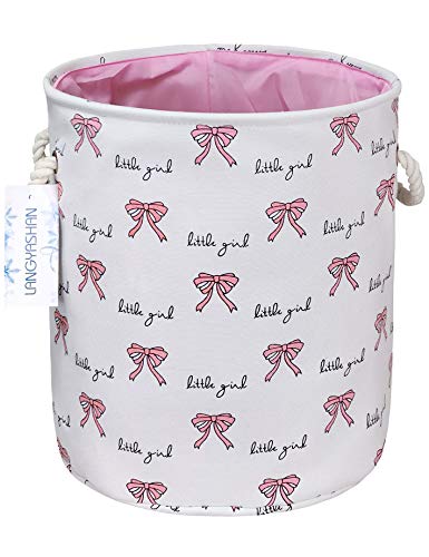 LANGYASHAN Laundry Basket Canvas Collapsible Organizer Storage Basket for Boys Girls Laundry Hamper Toy Bins Gift Baskets Bedroom Clothes Children Nursery (Bowknot) - Image 1