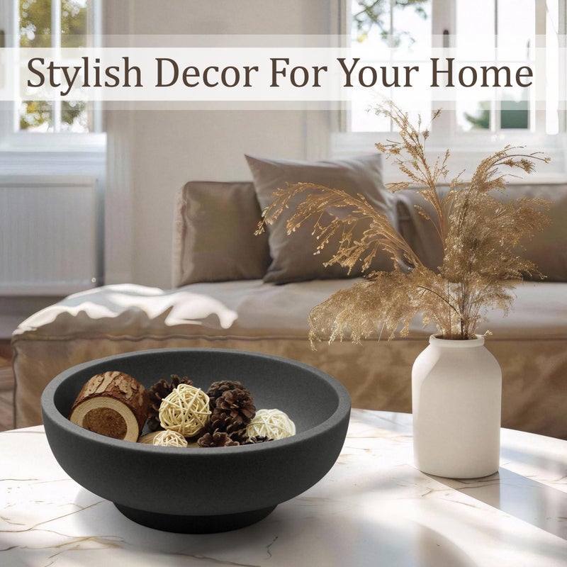 LIN CHUAN Large Decorative Bowl, Fruit Bowl for Kitchen Counter, Modern Resin Bowl for Home Decor, Key Holder for Entry Table, Artificial Stone Black - Image 3