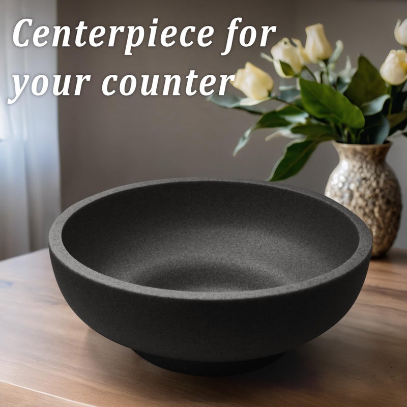 LIN CHUAN Large Decorative Bowl, Fruit Bowl for Kitchen Counter, Modern Resin Bowl for Home Decor, Key Holder for Entry Table, Artificial Stone Black - Image 2