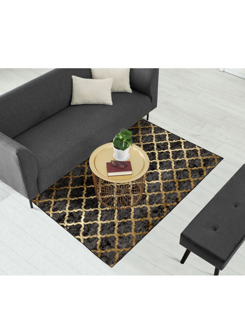 RIZARIES سجادة مركزية من ورق الفصوص الرباعية باللون الرمادي، مصنوعة من القماش، مستطيلة الشكل - Image 1