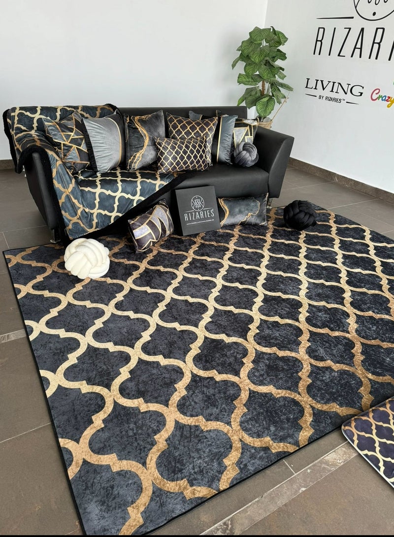 RIZARIES سجادة مركزية من ورق الفصوص الرباعية باللون الرمادي، مصنوعة من القماش، مستطيلة الشكل - Image 2