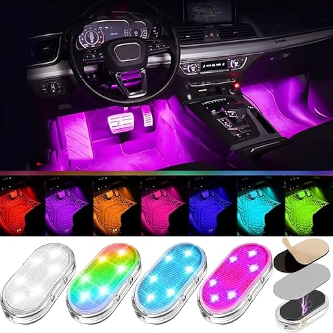 joyzzz Car Led Lights Interior 4Pcs Wireless Led Lights For Car With 7 Colors Cool Effect Led Interior Car Lights With Usb Rechargeable Easy Install Magnetic Car Interior Lights For All Cars - Image 1