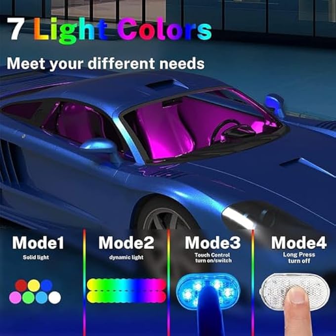 joyzzz Car Led Lights Interior 4Pcs Wireless Led Lights For Car With 7 Colors Cool Effect Led Interior Car Lights With Usb Rechargeable Easy Install Magnetic Car Interior Lights For All Cars - Image 3