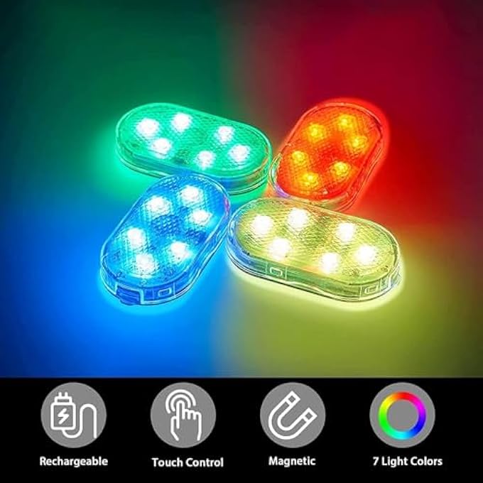 joyzzz Car Led Lights Interior 4Pcs Wireless Led Lights For Car With 7 Colors Cool Effect Led Interior Car Lights With Usb Rechargeable Easy Install Magnetic Car Interior Lights For All Cars - Image 2