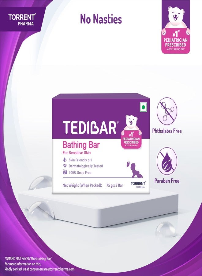 تيديبار صابون تيديبار المرطب لاستحمام الأطفال 75 غرام × 3 (عبوة واحدة) خالٍ من الصابون بنسبة 100%، صابون مرطب رقم 1* موصوف من قبل أطباء الأطفال - من إنتاج شركة تورنت فارما - Image 5
