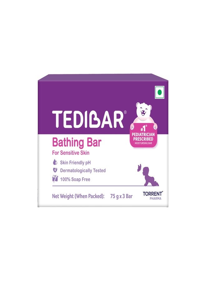 تيديبار صابون تيديبار المرطب لاستحمام الأطفال 75 غرام × 3 (عبوة واحدة) خالٍ من الصابون بنسبة 100%، صابون مرطب رقم 1* موصوف من قبل أطباء الأطفال - من إنتاج شركة تورنت فارما - Image 1