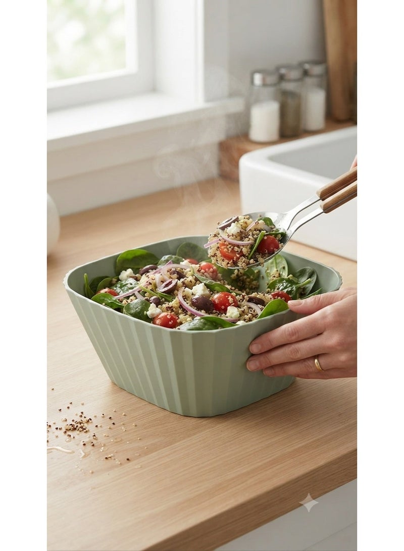 Modern Serving and Storage Bowl - Elegant Light Green Ribbed Design, Versatile for Kitchen and Home - Image 2