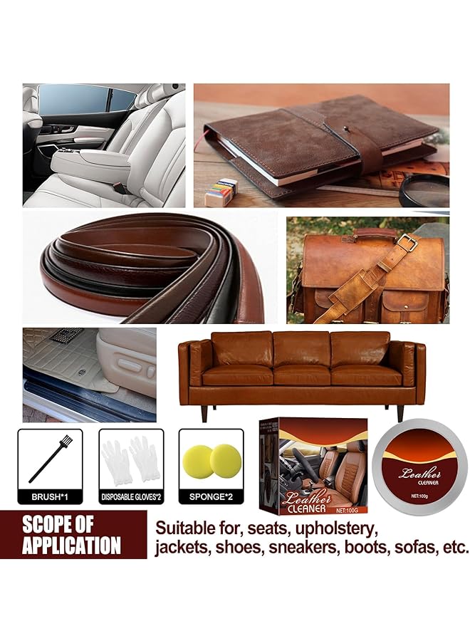 NALACAL مجموعة منظف ومرطب للجلد، مرهم متعدد الأغراض للأثاث الجلدي، مرطب سهل الاستخدام للجلد للأرائك والخدوش والشقوق وإصلاح مقاعد السيارة والملابس والأحذية، بلسم إعادة تلوين الجلد - Image 4