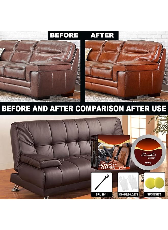 NALACAL مجموعة منظف ومرطب للجلد، مرهم متعدد الأغراض للأثاث الجلدي، مرطب سهل الاستخدام للجلد للأرائك والخدوش والشقوق وإصلاح مقاعد السيارة والملابس والأحذية، بلسم إعادة تلوين الجلد - Image 3