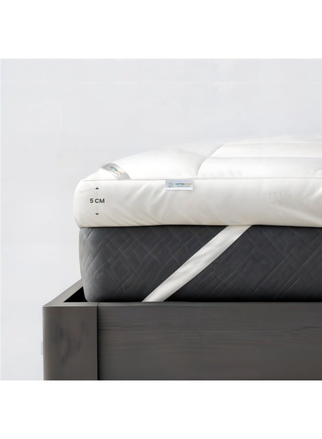 Rest Mattress Topper 90x190+5cm Thick 600GSM Filling and Plush Brushed Fabric with 4-Side Elastic Bands for Secure Fit White Extra Thick Bed Topper Fluffy Super Soft Topper - Image 5