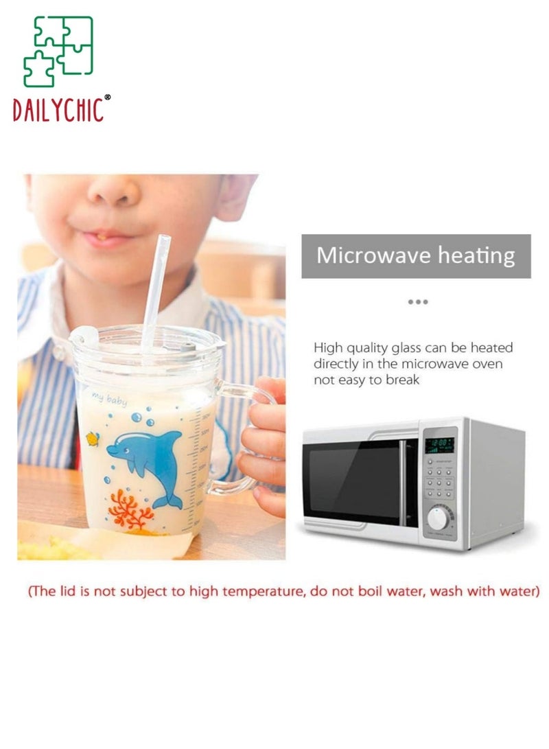 DAILYCHIC Kids Straw Cup with Lid and Handle,17oz Cute Glass Tumbler with Scale for Water, Tea, Milk Coffee - Image 3