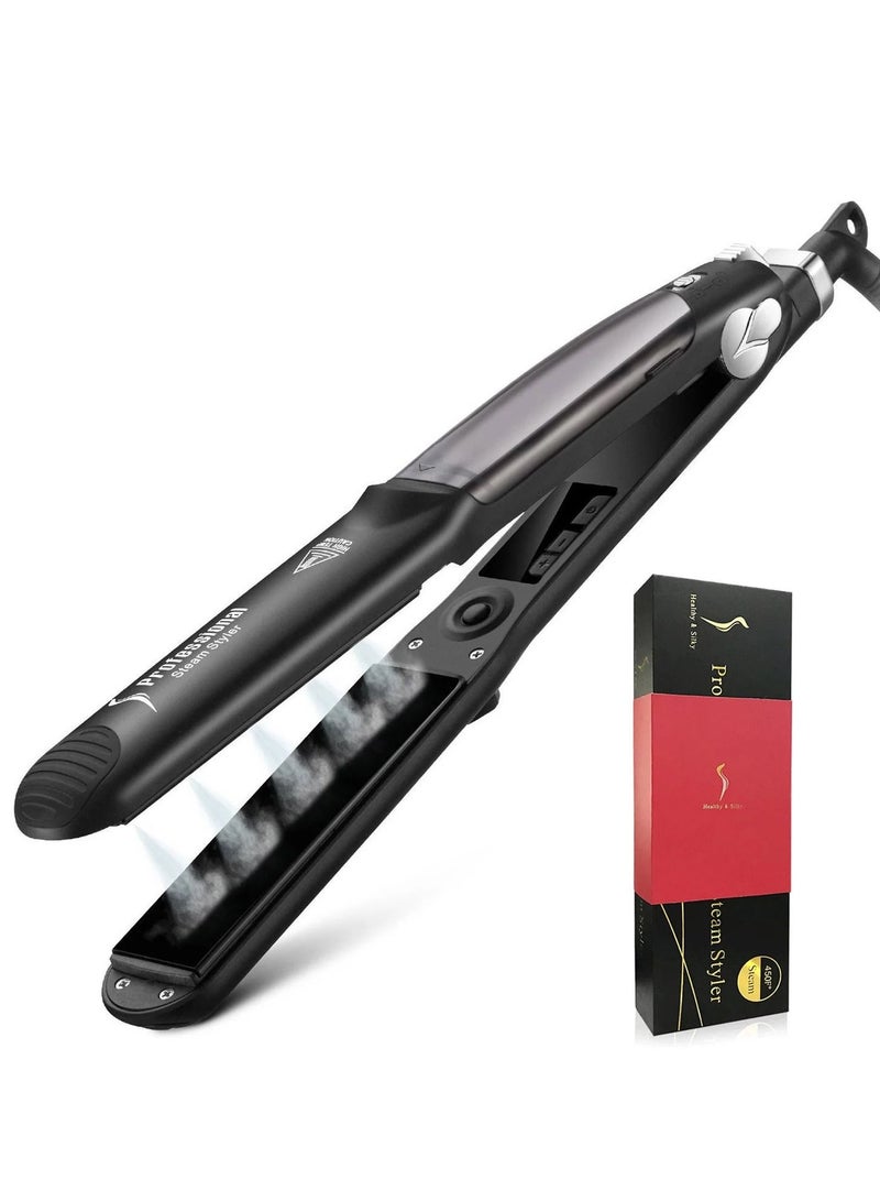 PROFESSIONAL Straighteners for Hair, Professional Salon Ceramic Tourmaline Vapor Steam Flat Iron Hair Straightener, Dual Voltage 2 in 1 Straightening Curling, LED Display with Adjustable Temp - Image 3