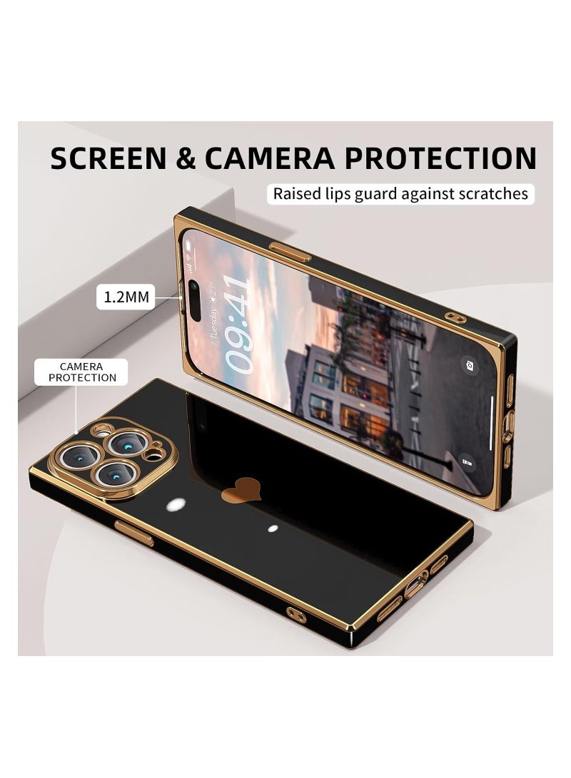 iPhone 15 Pro Max Case【Full Camera Protection】Lovely Heart Pattern & Electroplate Reinforced Corners Cover [6.7 inches] Black - Image 2