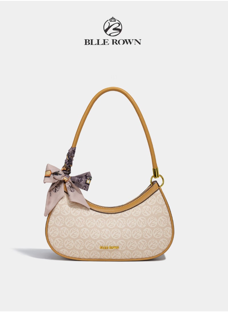 BLLE ROWN Quiet Luxury Elegant Portable Shoulder Bag With Scarf Decoration,Fashionable Hobo Bag For Vacation, East West Bags Crossbody Bag For College students, for Women, Rookies & White-collar Workers  - Image 1