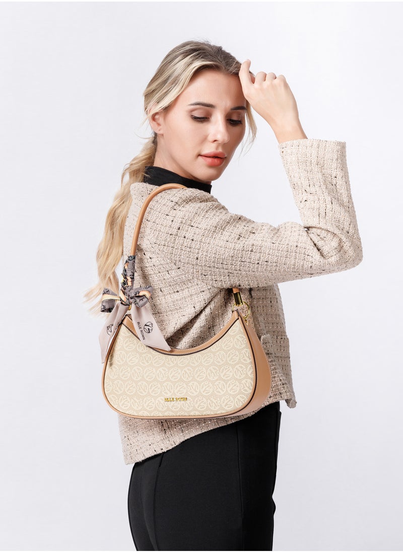 BLLE ROWN Quiet Luxury Elegant Portable Shoulder Bag With Scarf Decoration,Fashionable Hobo Bag For Vacation, East West Bags Crossbody Bag For College students, for Women, Rookies & White-collar Workers  - Image 3