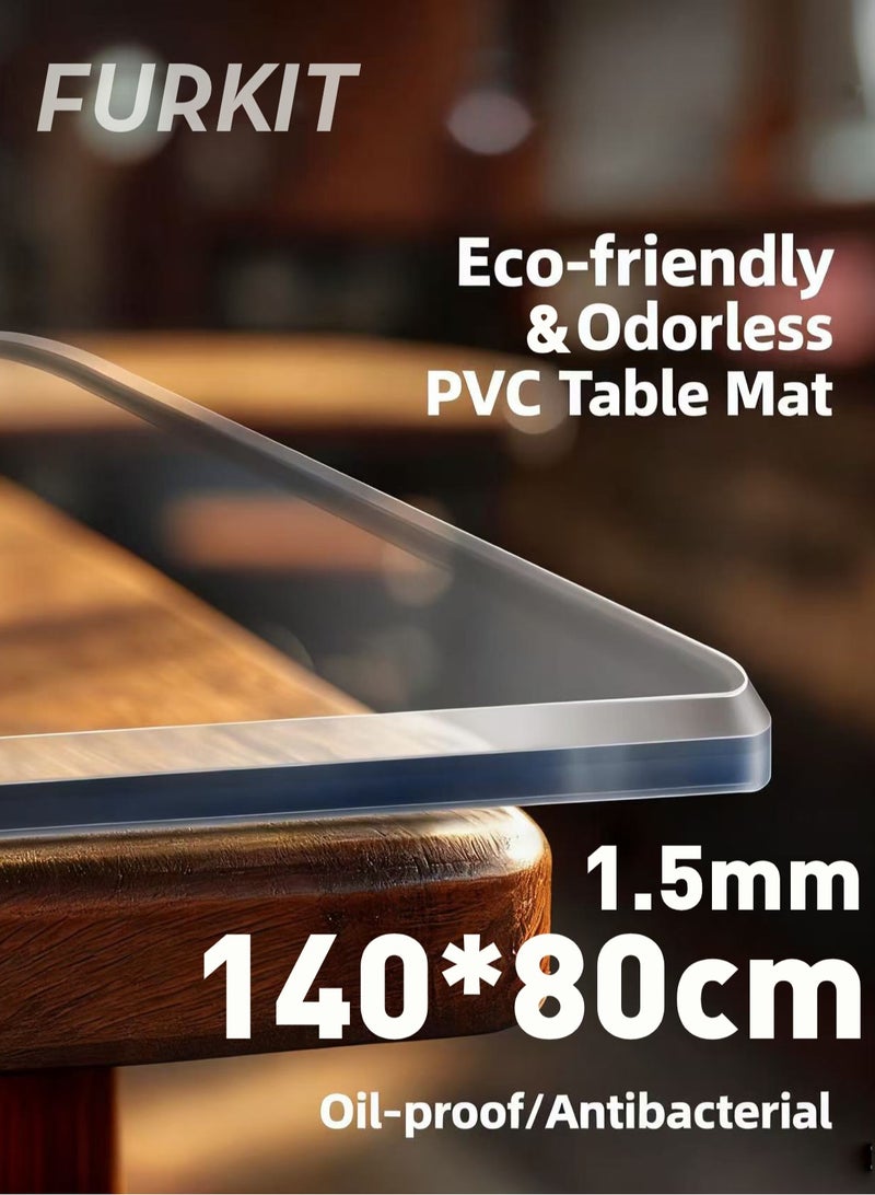 FURKIT حماية طاولة واقي طاولة مفرش طاولة من PVC شفاف ضد الماء - حامي طاولة 1.5 مم غير قابل للانزلاق (غطاء بلاستيكي - حصيرة مكتب) لطاولات غرفة الطعام والمكتب 140*80cm/55*31.5in - Image 1