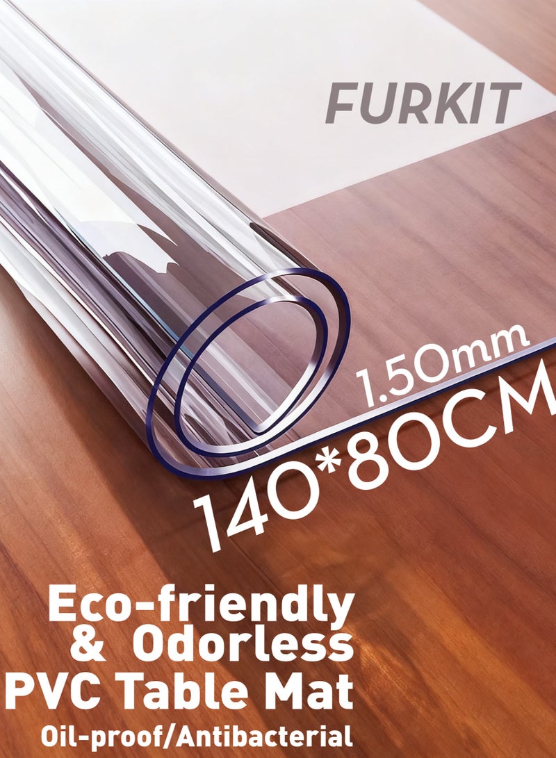 FURKIT حماية طاولة واقي طاولة مفرش طاولة من PVC شفاف ضد الماء - حامي طاولة 1.5 مم غير قابل للانزلاق (غطاء بلاستيكي - حصيرة مكتب) لطاولات غرفة الطعام والمكتب 140*80cm/55*31.5in - Image 2