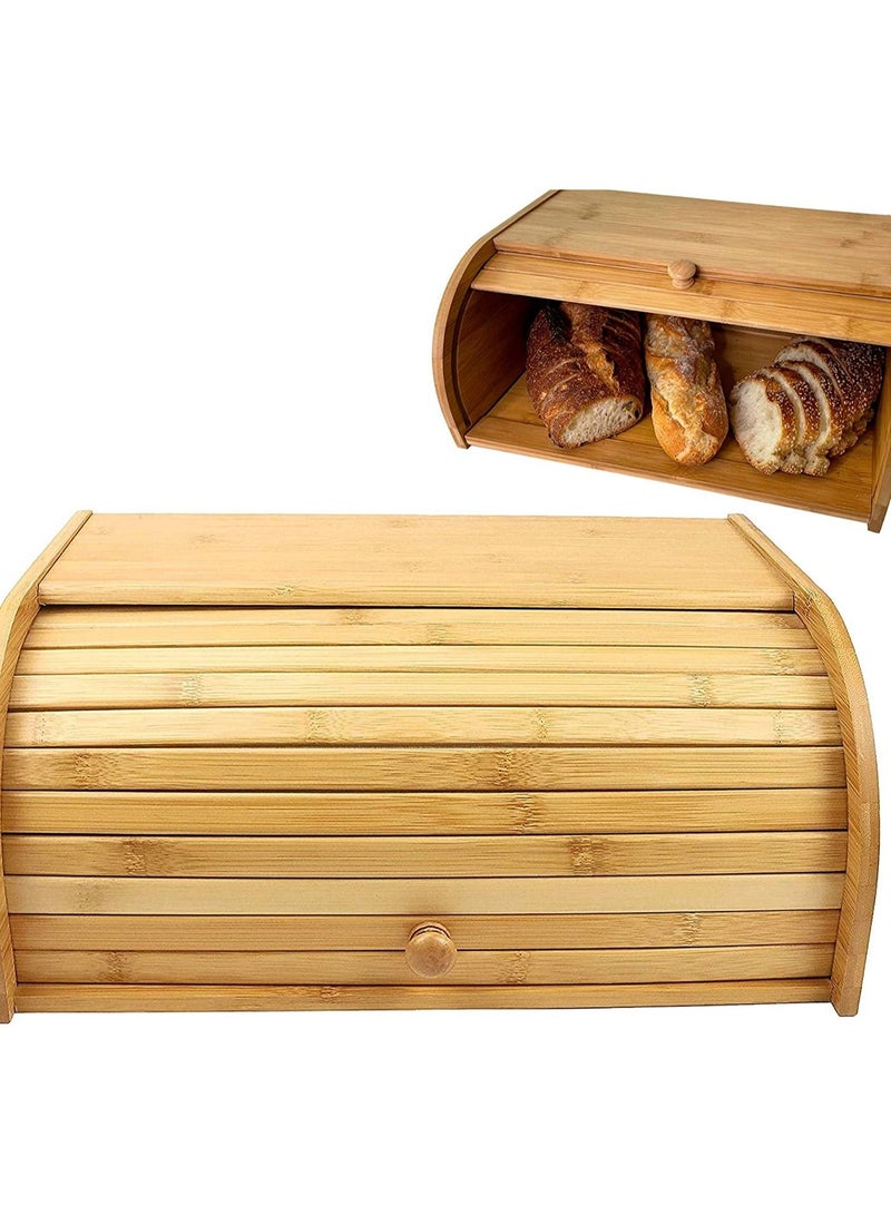 Breadbox Natural Bamboo Roll Top Bamboo Bread Box For Kitchen Countertop Bread Holder Bread Storage Food Storage Wood Bread Boxes Assembly Required  - Image 1