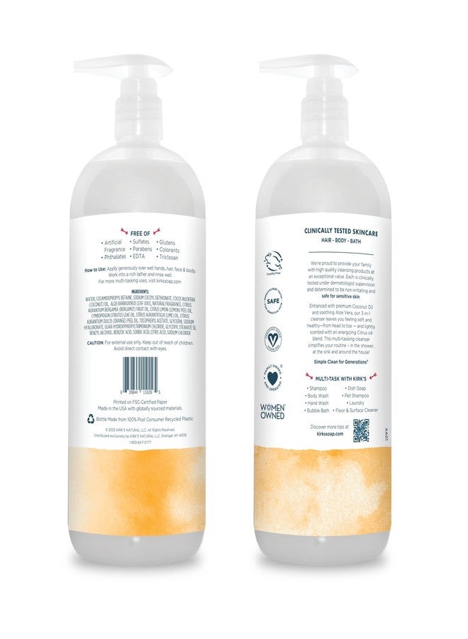 Kirk's 3-in-1 Head to Toe Nourishing Liquid Cleanser- for Men, Women & Children - Premium Coconut Oil & Aloe Vera- Non GMO & Vegan - Citrus Twist - 32 Fl Oz. - Image 2