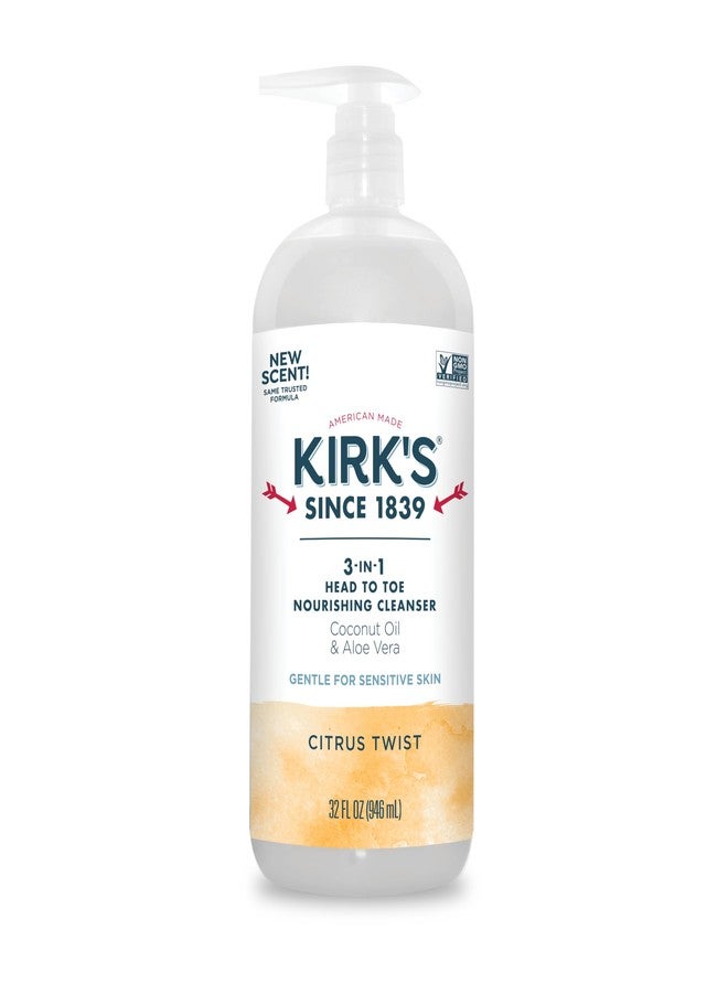 Kirk's 3-in-1 Head to Toe Nourishing Liquid Cleanser- for Men, Women & Children - Premium Coconut Oil & Aloe Vera- Non GMO & Vegan - Citrus Twist - 32 Fl Oz. - Image 1