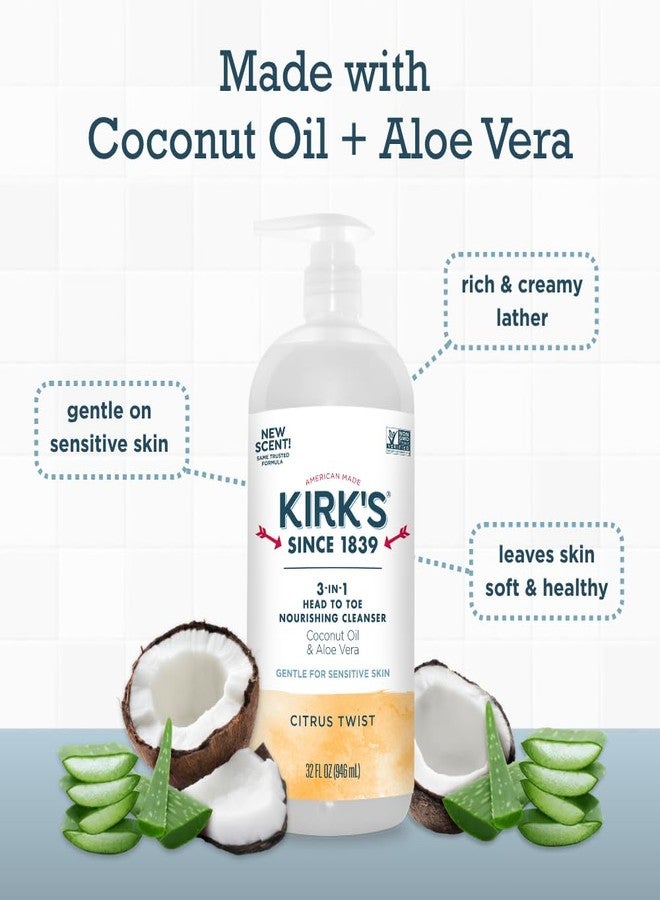 Kirk's 3-in-1 Head to Toe Nourishing Liquid Cleanser- for Men, Women & Children - Premium Coconut Oil & Aloe Vera- Non GMO & Vegan - Citrus Twist - 32 Fl Oz. - Image 4
