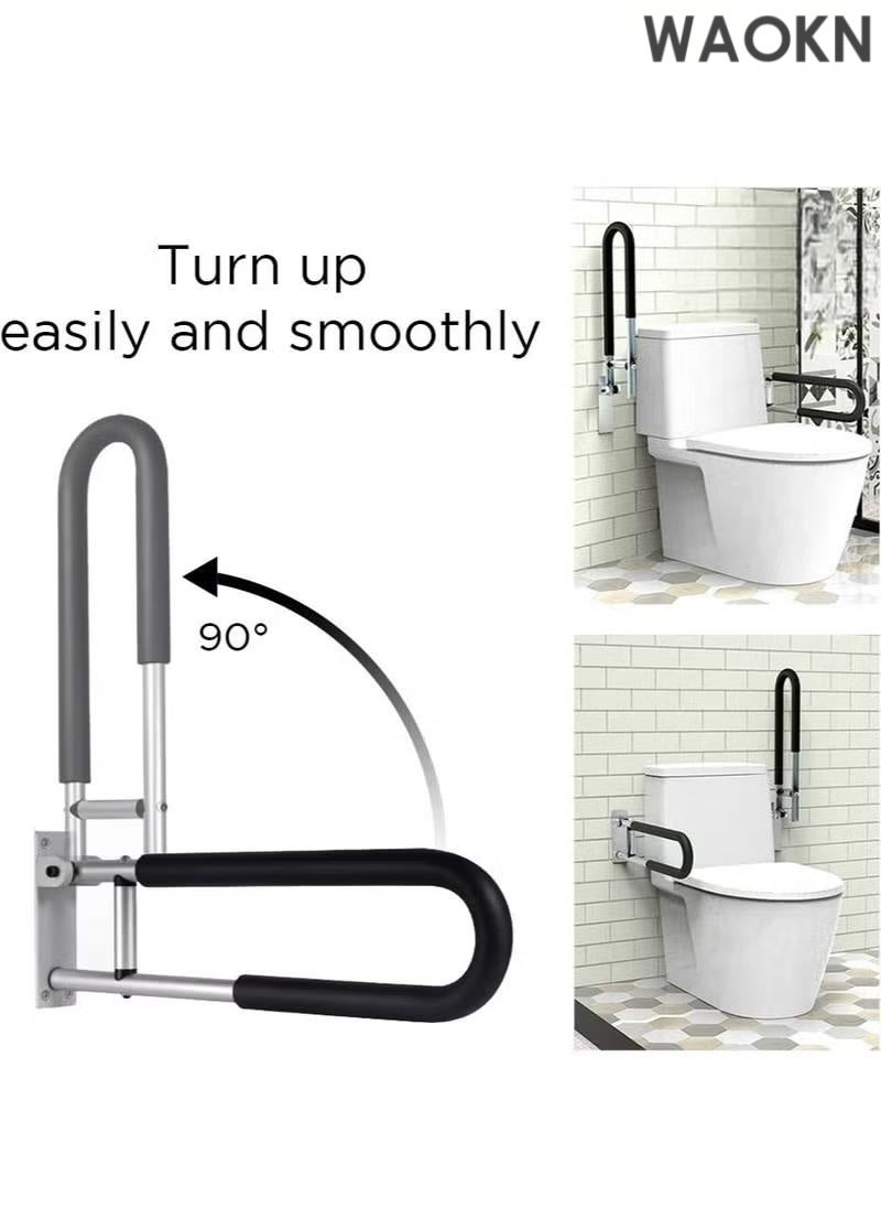 دبليو أيه أو كي أن مقبض المرحاض القابل للطي مصنوع من سبائك الألومنيوم، سعة تحميل 100 كجم/220 رطل، قضبان للمعاقين، قضبان مرحاض، حمام على شكل حرف U ومثبت على الحائط، أمان للمرضى، أسود، قضبان مسك للمعاقين، درابزين المرحاض، قضيب أمان الحمام، درابزين دعم اليد، ملحقات درابزين المعاقين لكبار السن، مقابض حمام مثبتة على المعاقين - Image 5