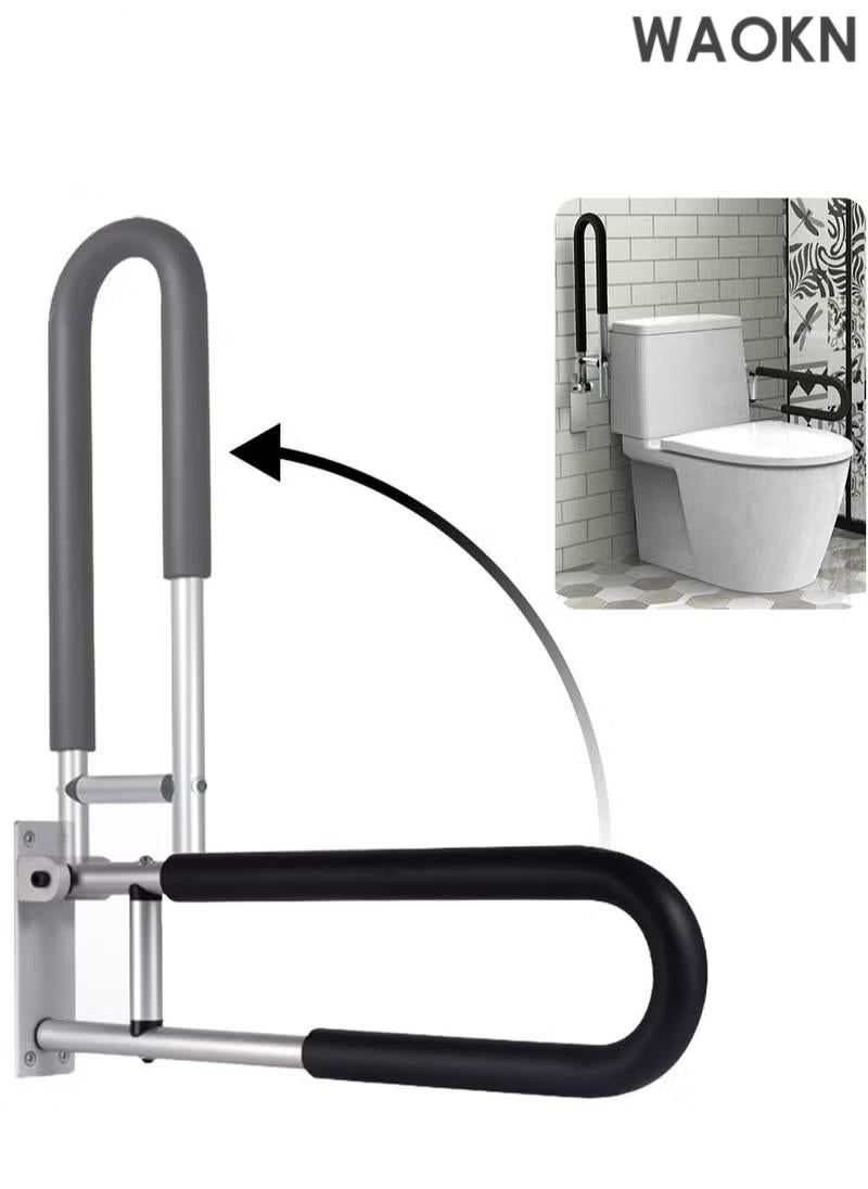 دبليو أيه أو كي أن مقبض المرحاض القابل للطي مصنوع من سبائك الألومنيوم، سعة تحميل 100 كجم/220 رطل، قضبان للمعاقين، قضبان مرحاض، حمام على شكل حرف U ومثبت على الحائط، أمان للمرضى، أسود، قضبان مسك للمعاقين، درابزين المرحاض، قضيب أمان الحمام، درابزين دعم اليد، ملحقات درابزين المعاقين لكبار السن، مقابض حمام مثبتة على المعاقين - Image 1