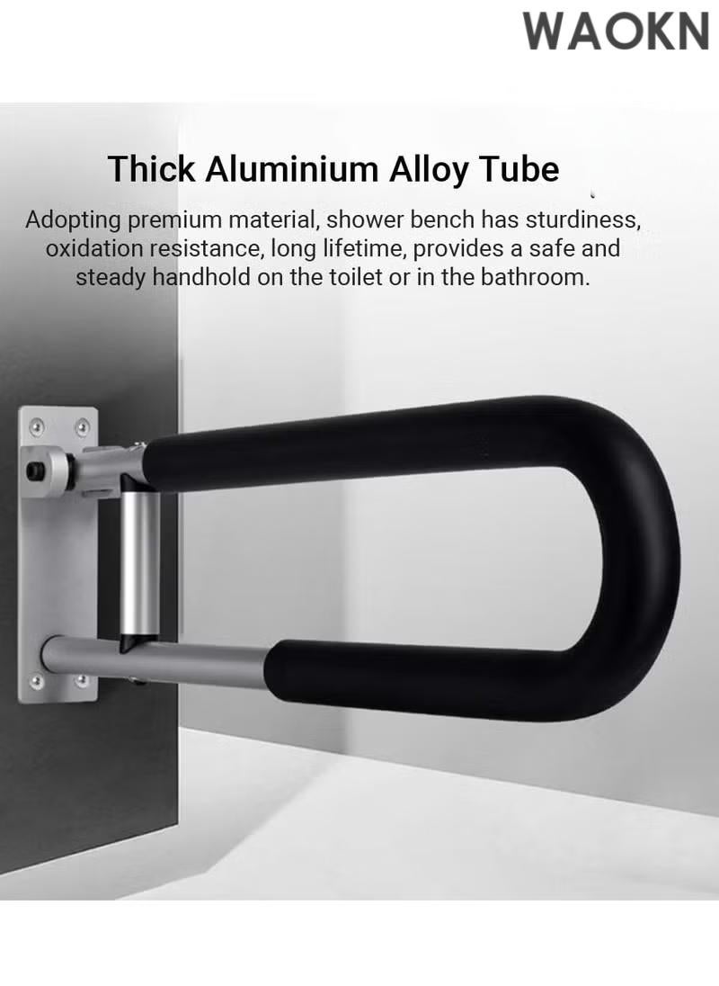 دبليو أيه أو كي أن مقبض المرحاض القابل للطي مصنوع من سبائك الألومنيوم، سعة تحميل 100 كجم/220 رطل، قضبان للمعاقين، قضبان مرحاض، حمام على شكل حرف U ومثبت على الحائط، أمان للمرضى، أسود، قضبان مسك للمعاقين، درابزين المرحاض، قضيب أمان الحمام، درابزين دعم اليد، ملحقات درابزين المعاقين لكبار السن، مقابض حمام مثبتة على المعاقين - Image 4