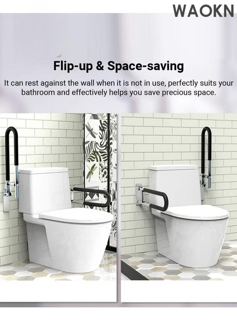 دبليو أيه أو كي أن مقبض المرحاض القابل للطي مصنوع من سبائك الألومنيوم، سعة تحميل 100 كجم/220 رطل، قضبان للمعاقين، قضبان مرحاض، حمام على شكل حرف U ومثبت على الحائط، أمان للمرضى، أسود، قضبان مسك للمعاقين، درابزين المرحاض، قضيب أمان الحمام، درابزين دعم اليد، ملحقات درابزين المعاقين لكبار السن، مقابض حمام مثبتة على المعاقين - Image 2