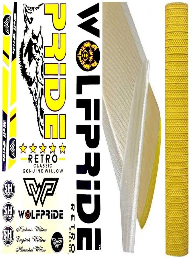 WOLF PRIDE Y/YELLOW RETRO CRICKET BAT STICKER COMBO KIT (STICKER, ANTI SCUFF SHEET) Bat Sticker (Multicolor) - Image 1