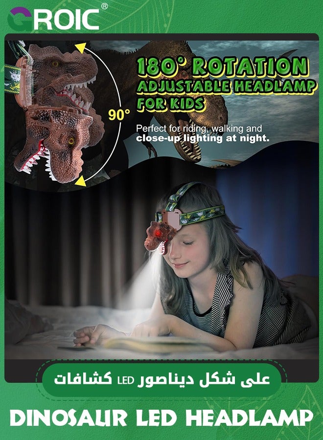 GROIC Dinosaur Headlamp T-Rex LED Headlamps for Kids Flashlights Camping Gear - Dinosaur Toys for Kids Outdoor Toys for Kids Birthday Stocking Stuffers - Image 5