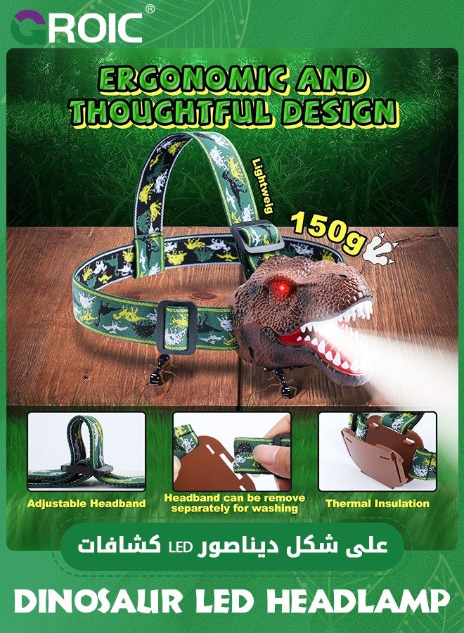 GROIC Dinosaur Headlamp T-Rex LED Headlamps for Kids Flashlights Camping Gear - Dinosaur Toys for Kids Outdoor Toys for Kids Birthday Stocking Stuffers - Image 4