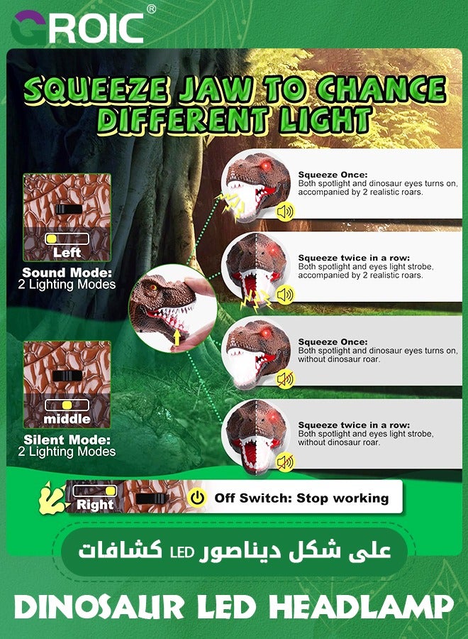 GROIC Dinosaur Headlamp T-Rex LED Headlamps for Kids Flashlights Camping Gear - Dinosaur Toys for Kids Outdoor Toys for Kids Birthday Stocking Stuffers - Image 3