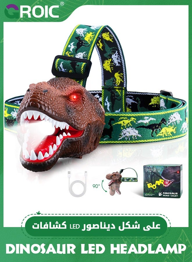 GROIC Dinosaur Headlamp T-Rex LED Headlamps for Kids Flashlights Camping Gear - Dinosaur Toys for Kids Outdoor Toys for Kids Birthday Stocking Stuffers - Image 1