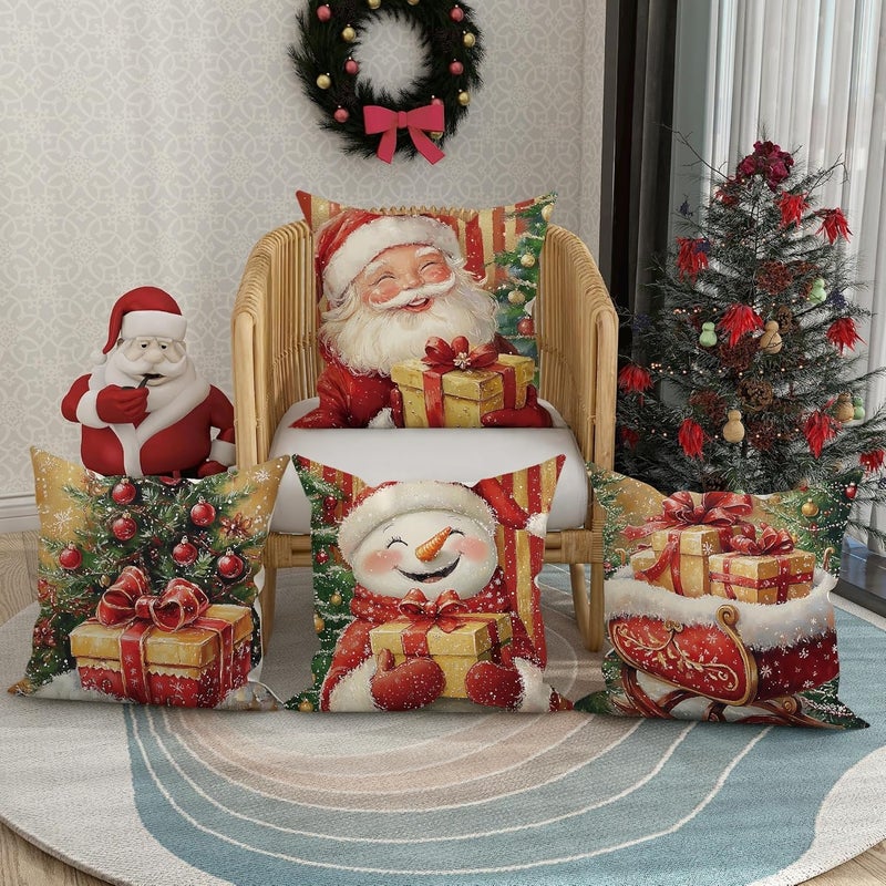 Christmas Throw Pillow Covers Set of 4, Festive Santa and Snow Man Decorative Cushion Cases, Holiday Home Decor for Sofa Couch Bed 24x24 Inch - Image 2